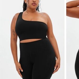 Girlfriend Collective Black One-Shoulder bra top